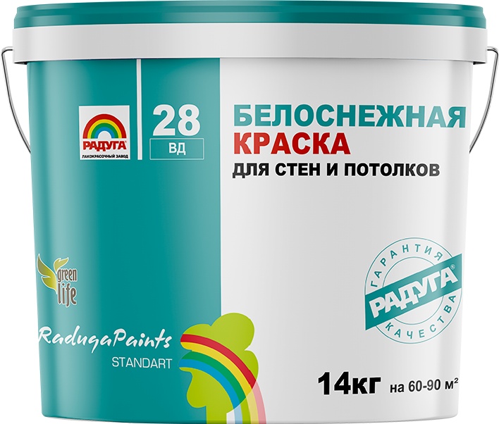 Краска для стен и потолков "Радуга-28" белоснежная акриловая 2,5 кг