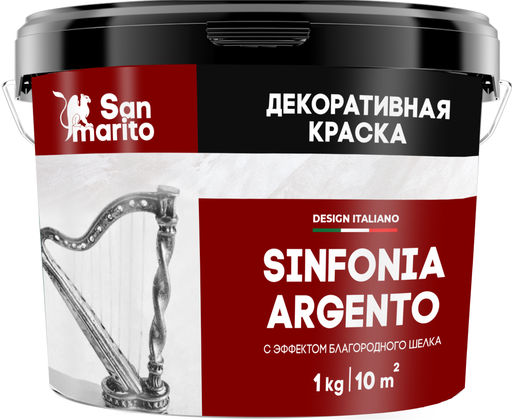 Краска декоративная с эффектом благородного шелка "San Marito Sinfonia Argento" 1 кг